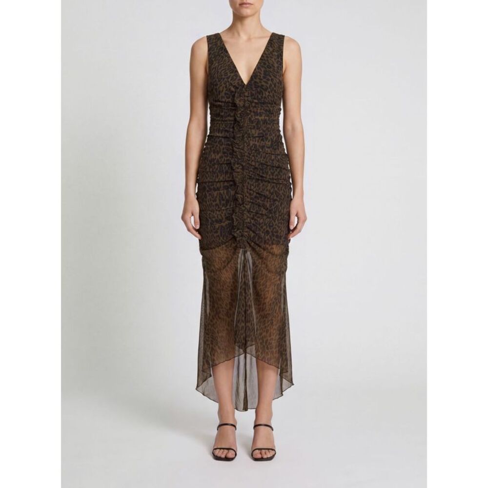 Rotate Women Rotate Animalier Print Ruched Off-The-Shoulder Midi Sheath Dress